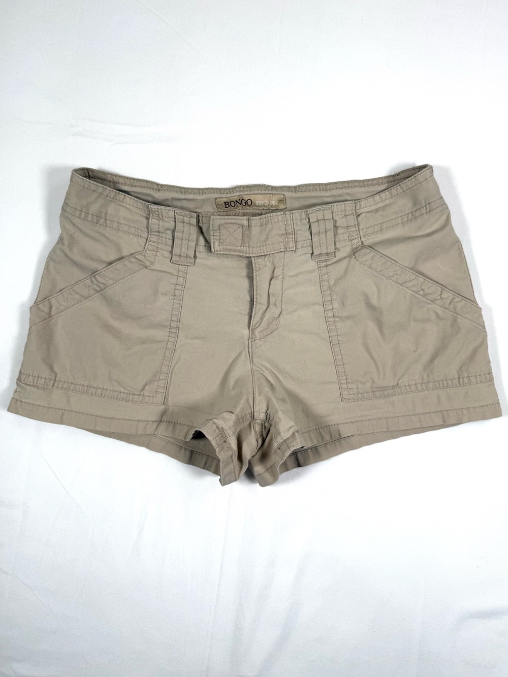 VINTAGE BONGO Juniors Cargo‎ Mini Shorts 1 Y2K Khaki Low Rise Utility Festival